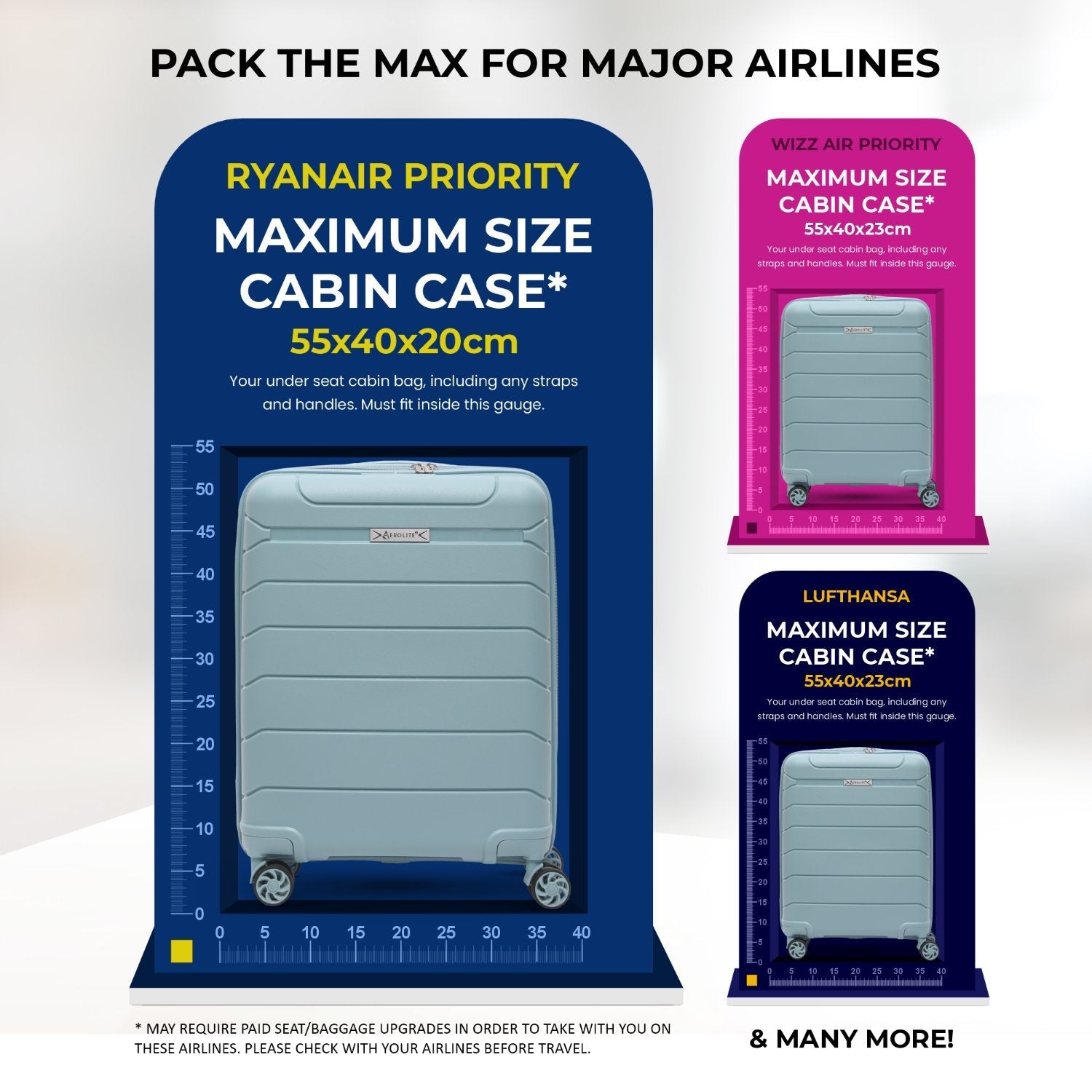 Aerolite Premium PP Expandable Cabin Suitcase 55x40x20cm to 55x40x23cm, Ryanair & Wizz Air Priority Max Size, Lightweight Polypropylene Hard Shell Carry-On with 4 Wheels & TSA Lock - Sage