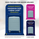 Aerolite Premium PP Expandable Cabin Suitcase 55x40x20cm to 55x40x23cm, Ryanair & Wizz Air Priority Max Size, Lightweight Polypropylene Hard Shell Carry-On with 4 Wheels & TSA Lock - Sage