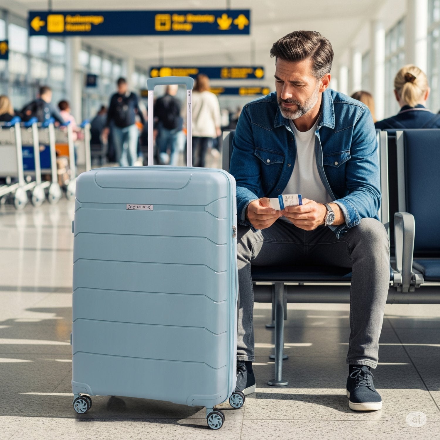 Aerolite Large 28" (100L) Lightweight Polypropylene Hard Shell Check-In Suitcase, 4 Dual Spinner Wheels, TSA Lock, Waterproof Pocket, 5 Years Warranty - Sage