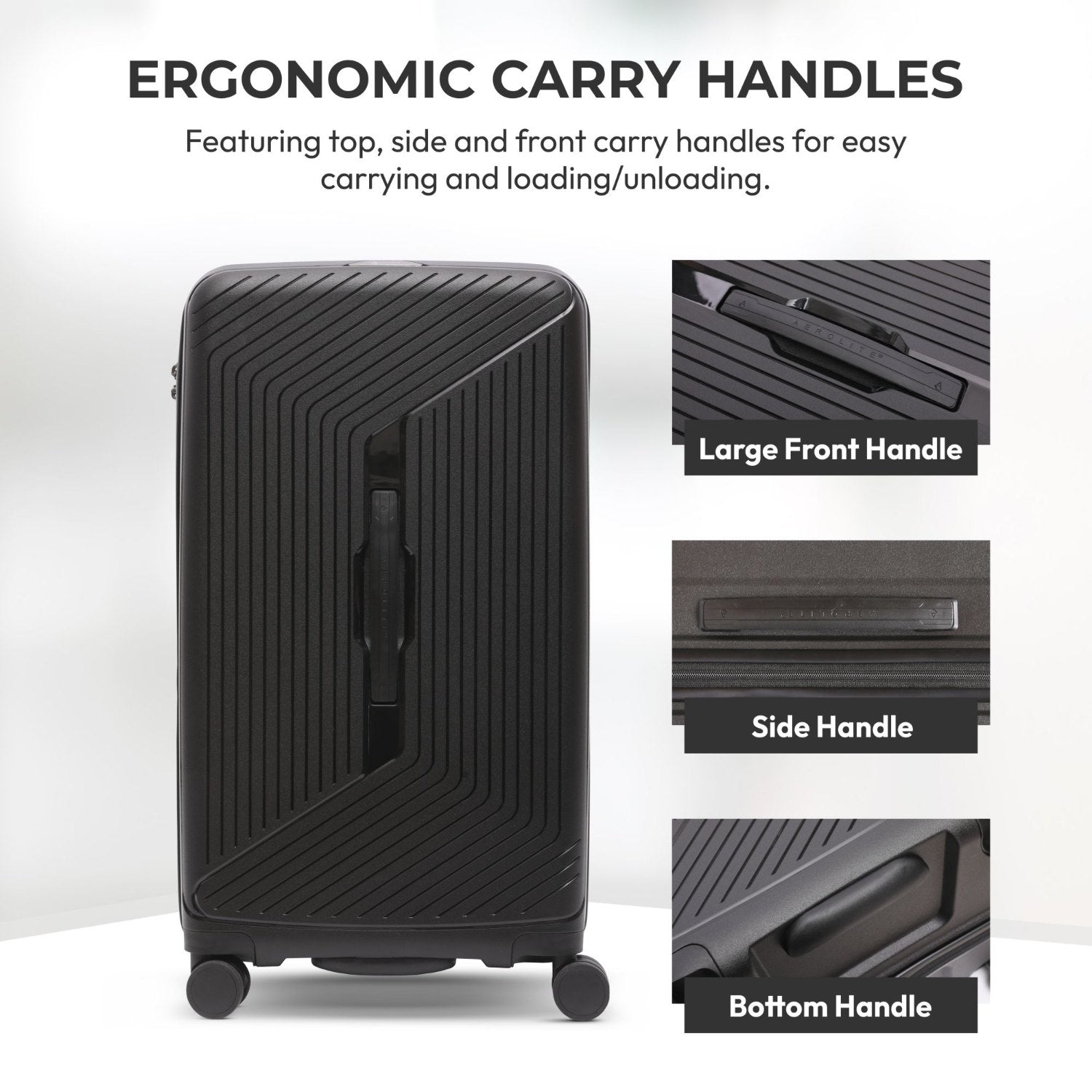 Aerolite Large 108L Premium Polypropylene Hard Shell Check in Checked Hold Travel Spinner Luggage Suitcase Trunk with 4 + 1 Wheels , TSA Approved Lock , YKK Zippers & Antimicrobial Lining (BLACK)