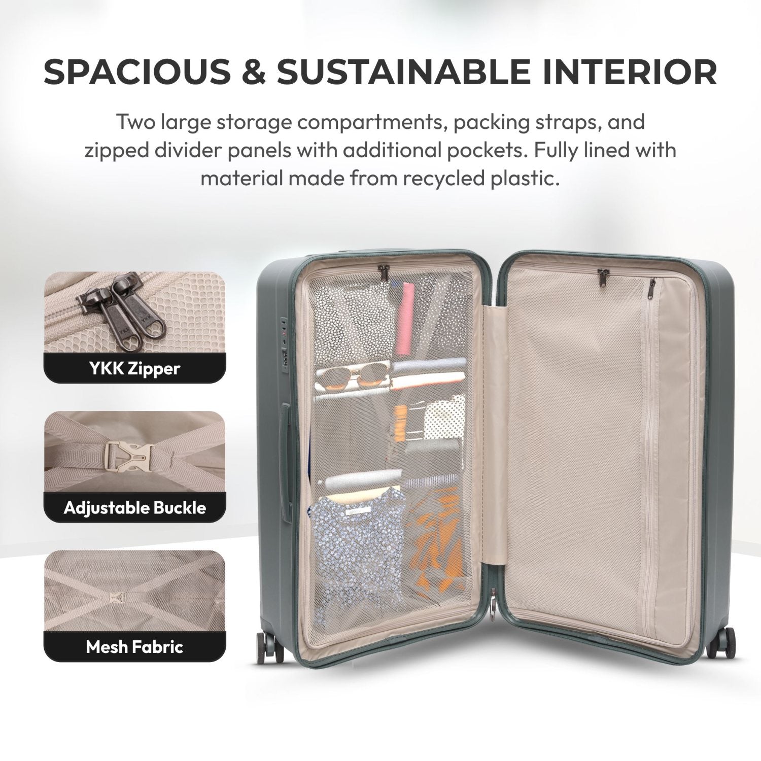 Aerolite Large 108L Premium Polypropylene Hard Shell Check in Checked Hold Travel Spinner Luggage Suitcase Trunk with 4 + 1 Wheels , TSA Approved Lock , YKK Zippers & Antimicrobial Lining (DARK GREEN)