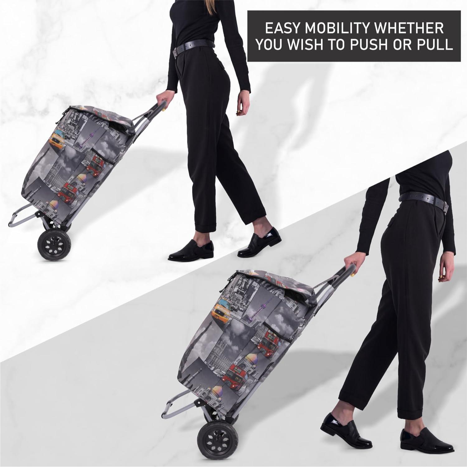 Hoppa 57Ltr Lightweight Shopping Trolley 2025 model, Hard Wearing & Foldaway Push/Pull Cart for Easy Storage With 1 Year Guarantee