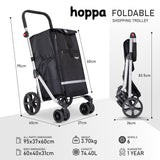 Hoppa 74L 6- Wheels Lightweight Foldable Shopping Trolley, Hard-Wearing Trolley Cart , Storage Trolly on Wheels, Sturdy 6 Wheels Collapsable Grocery Trolley Cart on Wheels (Black)