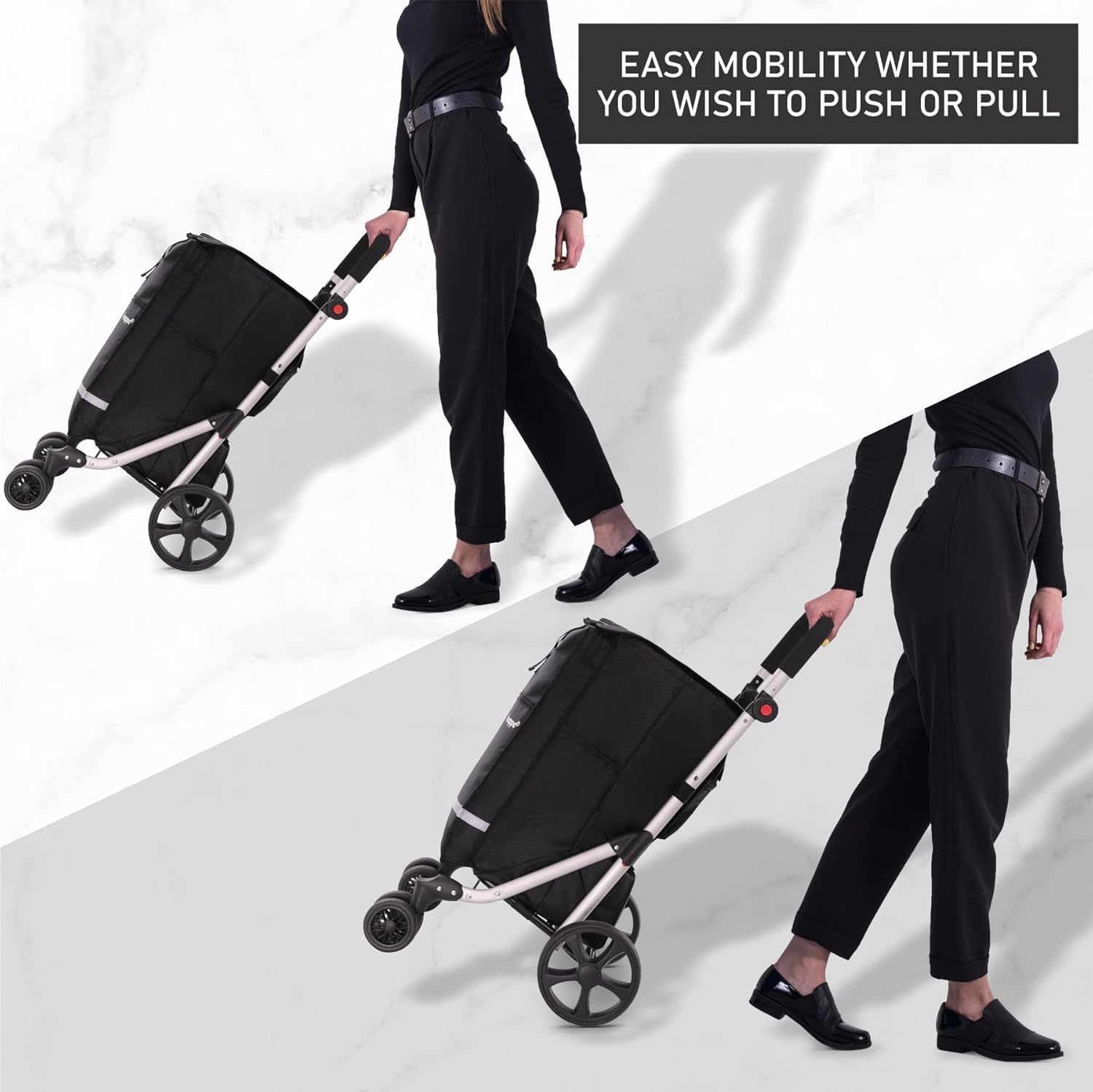 Hoppa 74L 6- Wheels Lightweight Foldable Shopping Trolley, Hard-Wearing Trolley Cart , Storage Trolly on Wheels, Sturdy 6 Wheels Collapsable Grocery Trolley Cart on Wheels (Black)