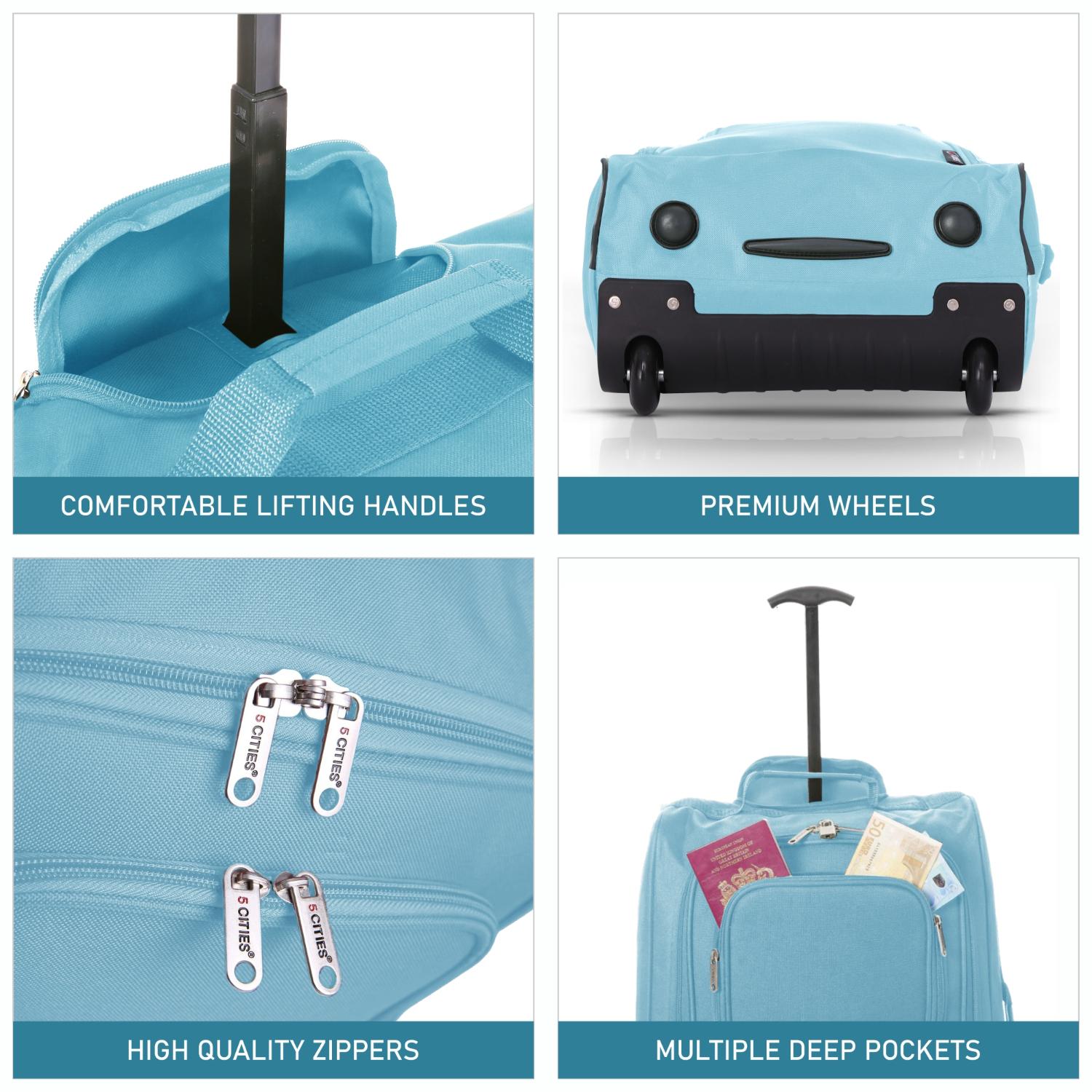 5 Cities 21" (55x35x20cm) Lightweight Cabin Hand Luggage Trolley, Fits Easyjet(Plus/Flexi/Large Cabin), Ryanair (Priority) Cabin Restrictions, 2 Years Of Warranty