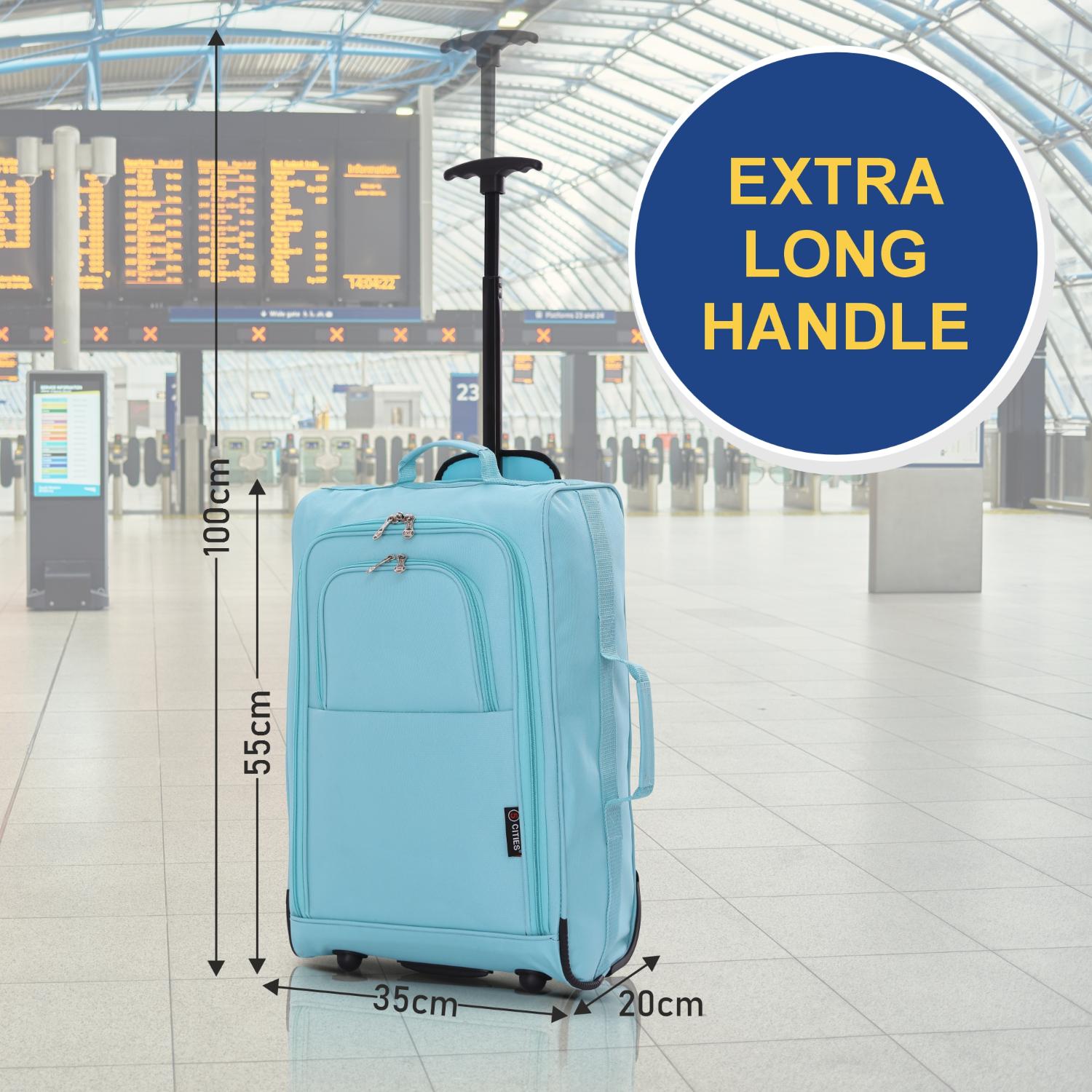 5 Cities 21" (55x35x20cm) Lightweight Cabin Hand Luggage Trolley, Fits Easyjet(Plus/Flexi/Large Cabin), Ryanair (Priority) Cabin Restrictions, 2 Years Of Warranty