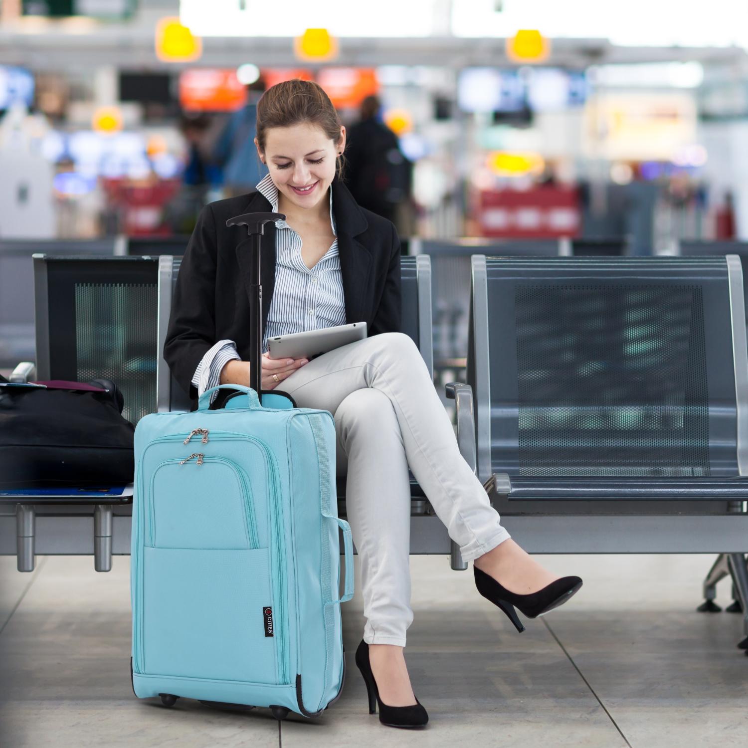 5 Cities 21" (55x35x20cm) Lightweight Cabin Hand Luggage Trolley, Fits Easyjet(Plus/Flexi/Large Cabin), Ryanair (Priority) Cabin Restrictions, 2 Years Of Warranty