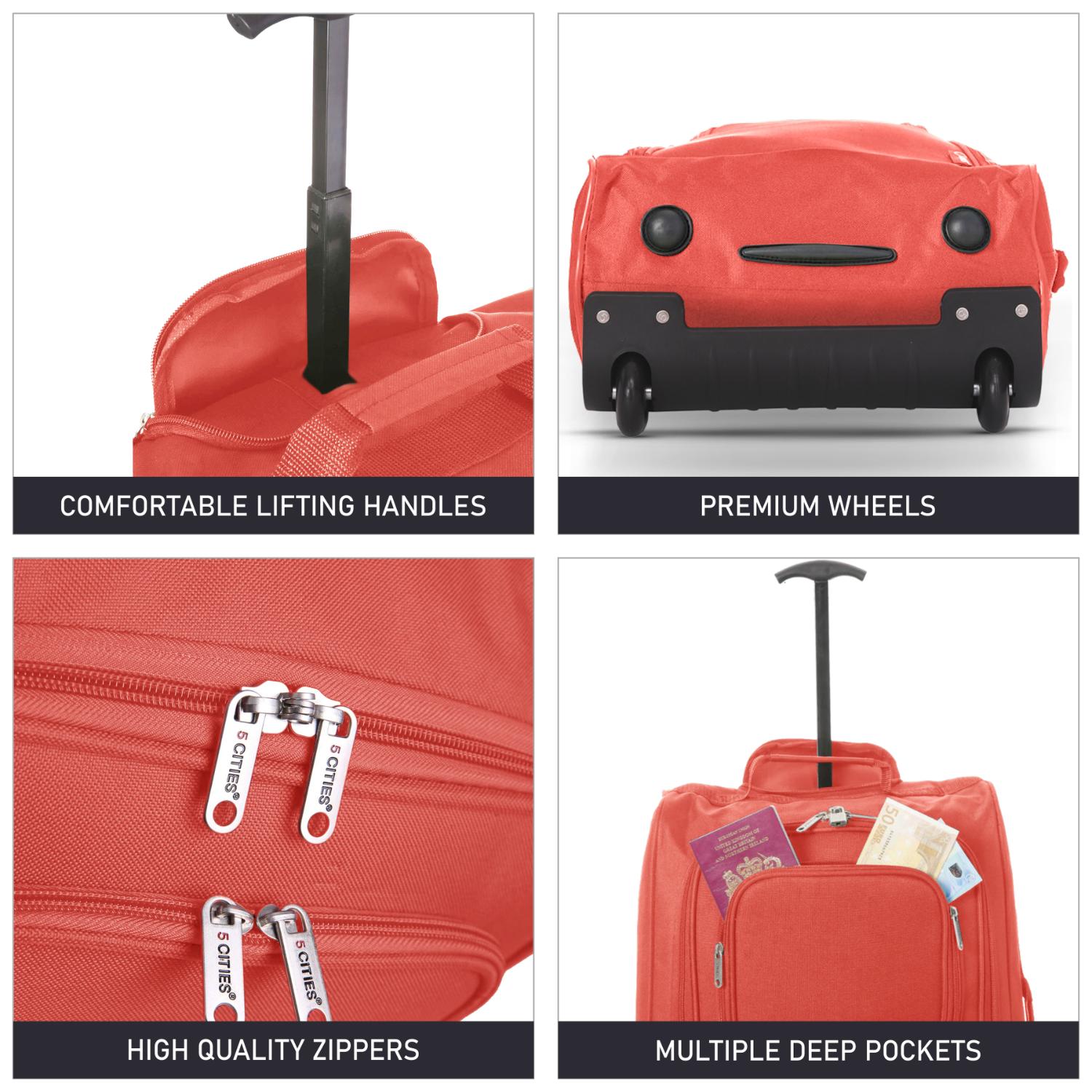5 Cities 21" (55x35x20cm) Lightweight Cabin Hand Luggage Trolley, Fits Easyjet(Plus/Flexi/Large Cabin), Ryanair (Priority) Cabin Restrictions, 2 Years Of Warranty