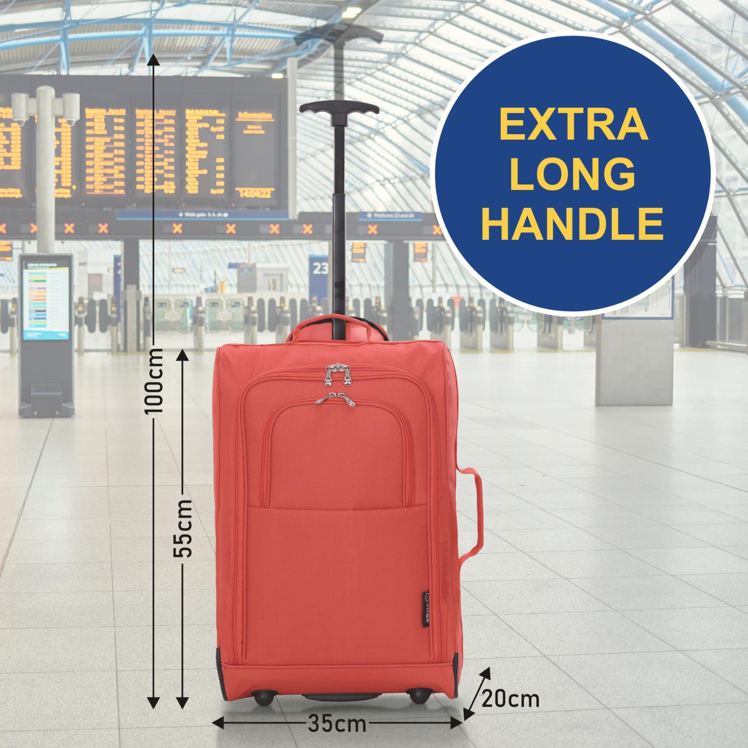 5 Cities 21" (55x35x20cm) Lightweight Cabin Hand Luggage Trolley, Fits Easyjet(Plus/Flexi/Large Cabin), Ryanair (Priority) Cabin Restrictions, 2 Years Of Warranty