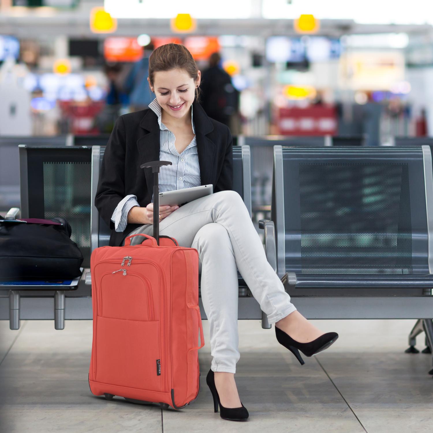 5 Cities 21" (55x35x20cm) Lightweight Cabin Hand Luggage Trolley, Fits Easyjet(Plus/Flexi/Large Cabin), Ryanair (Priority) Cabin Restrictions, 2 Years Of Warranty