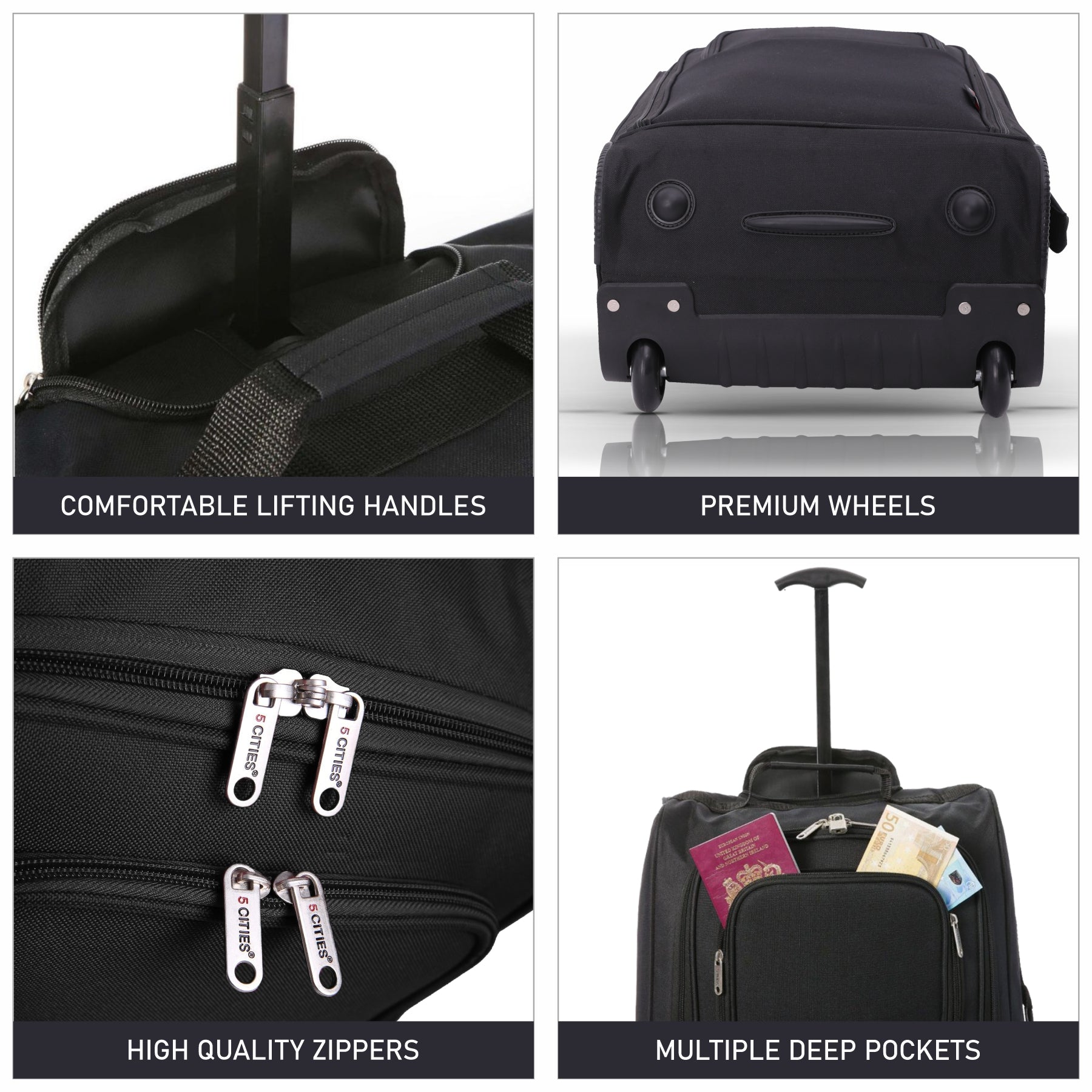 5 Cities (55x35x20cm) Lightweight Cabin Hand Luggage (x2), Fits easyJet/Ryanair Cabin Restrictions 42L