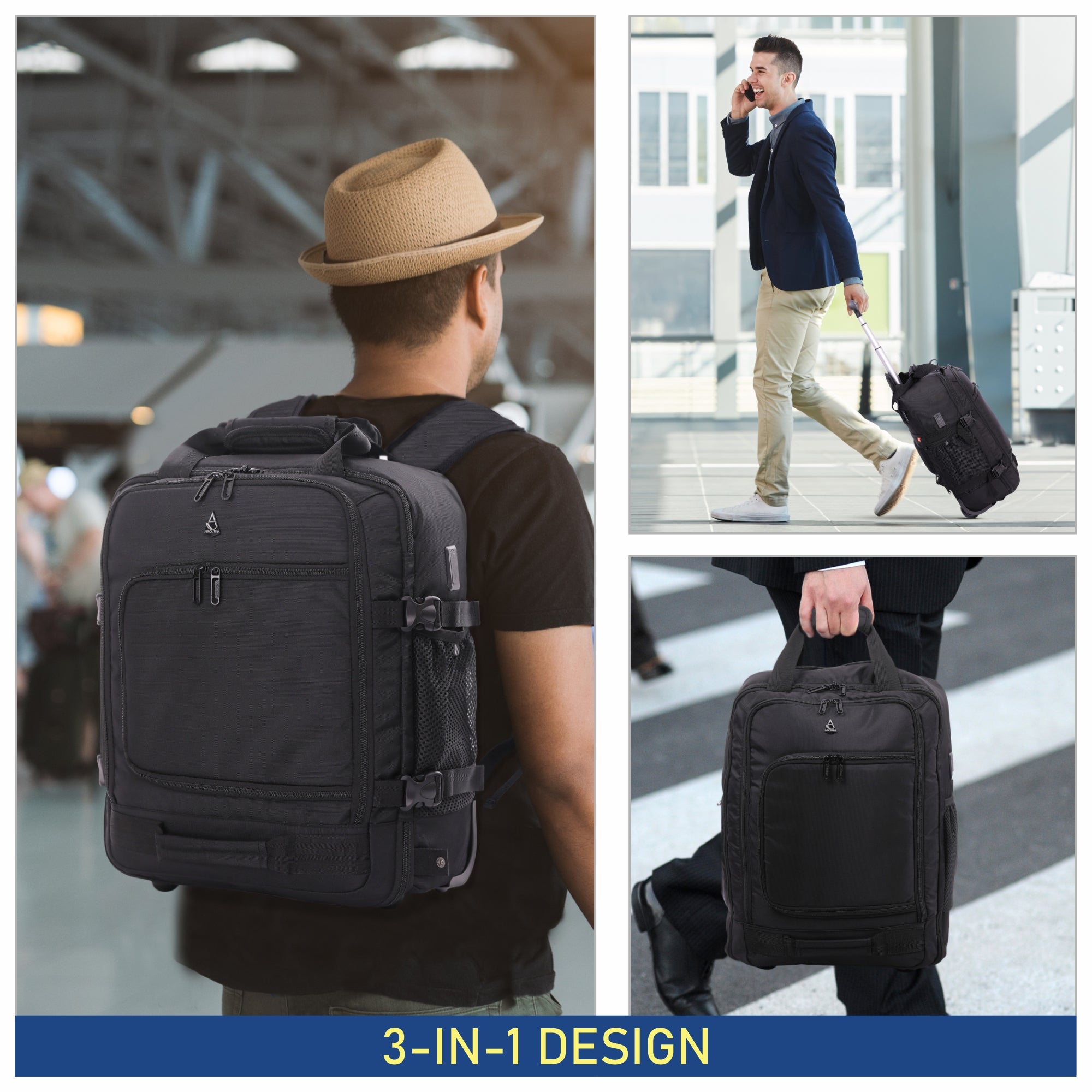 Aerolite 45x36x20cm Premium Easyjet Maximum Size Backpack Trolley Cabin Bag With 2 Wheels, 10 Years Warranty, Made From Recycled Eco-Friendly Material