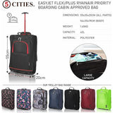 5 Cities 21" (55x35x20cm) Lightweight Cabin Hand Luggage Trolley, Fits Easyjet(Plus/Flexi/Large Cabin), Ryanair (Priority) Cabin Restrictions, 2 Years Of Warranty