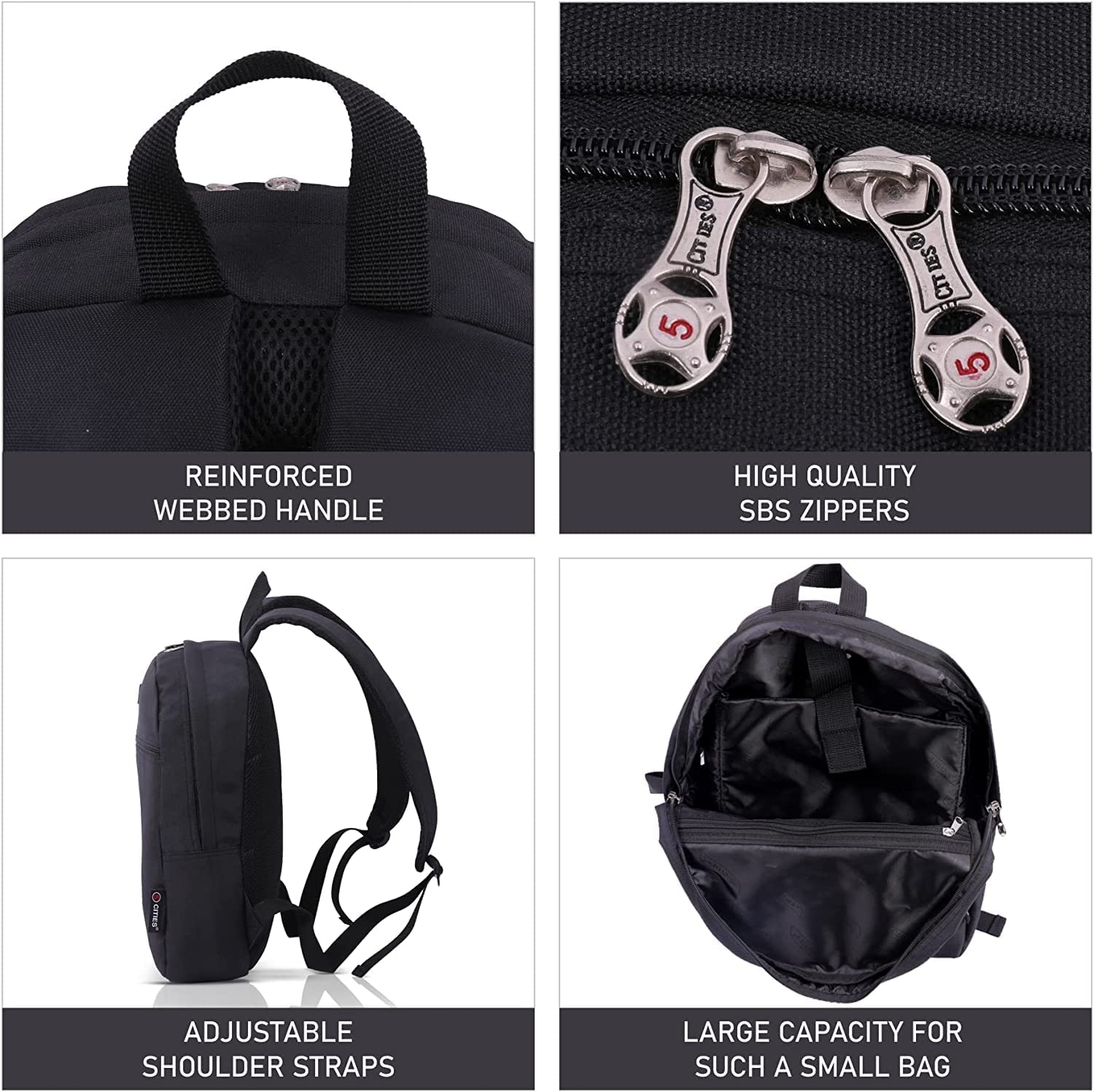 5 CITIES (40x30x10cm) New and Improved 2025 Lufthansa, Austrian Airlines, Swiss Airlines Maximum Size Cabin Backpack/Rucksack Underseat Flight Bag, Also Approved For easyJet, British Airways, Virgin Atlantic, Black