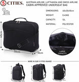 5 CITIES (40x30x10cm) New and Improved 2024 Lufthansa, Austrian Airlines, Swiss Airlines Maximum Cabin Size Underseat Flight Bag, Also Approved For British Airways, Virgin Atlantic, EasyJet, Black