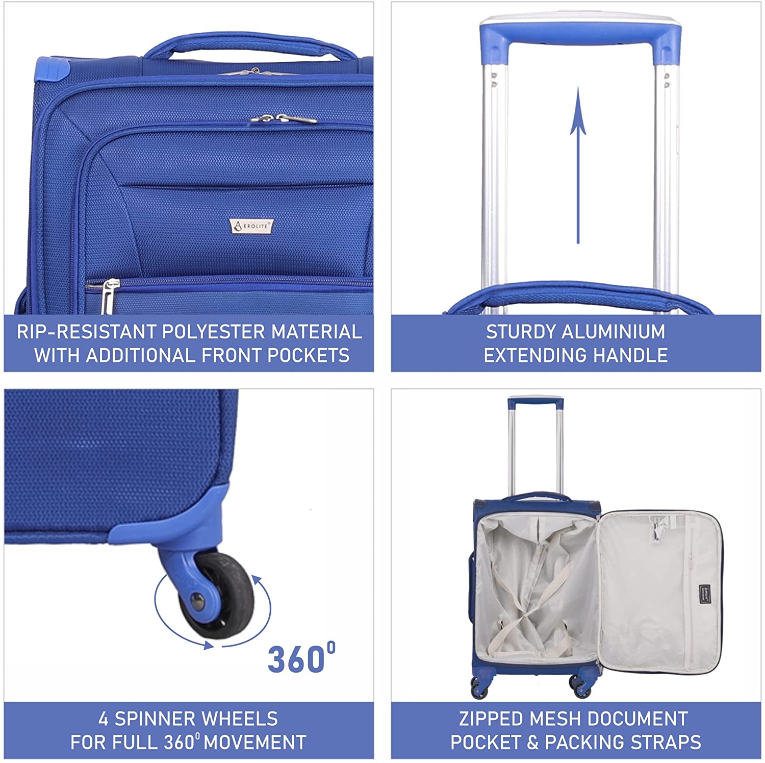 Aerolite Reinforced Super Strong and Light 4 Wheel Lightweight Cabin & Hold Luggage Suitcase, Approved for Ryanair easyJet British Airways & More, 10 Year Guarantee