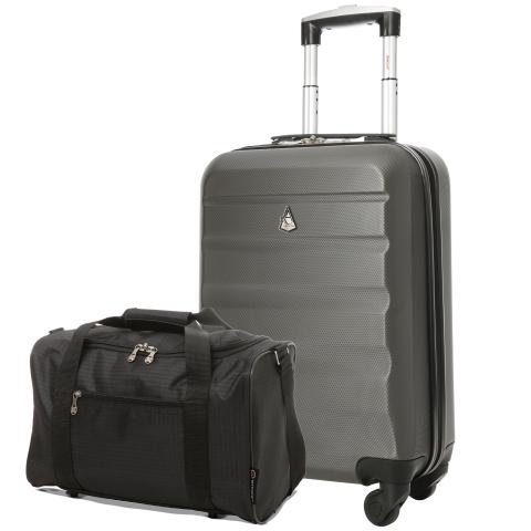 Aerolite (55x35x20cm) Lightweight Hard Shell Cabin  Luggage and (40x20x25cm) Black Holdall