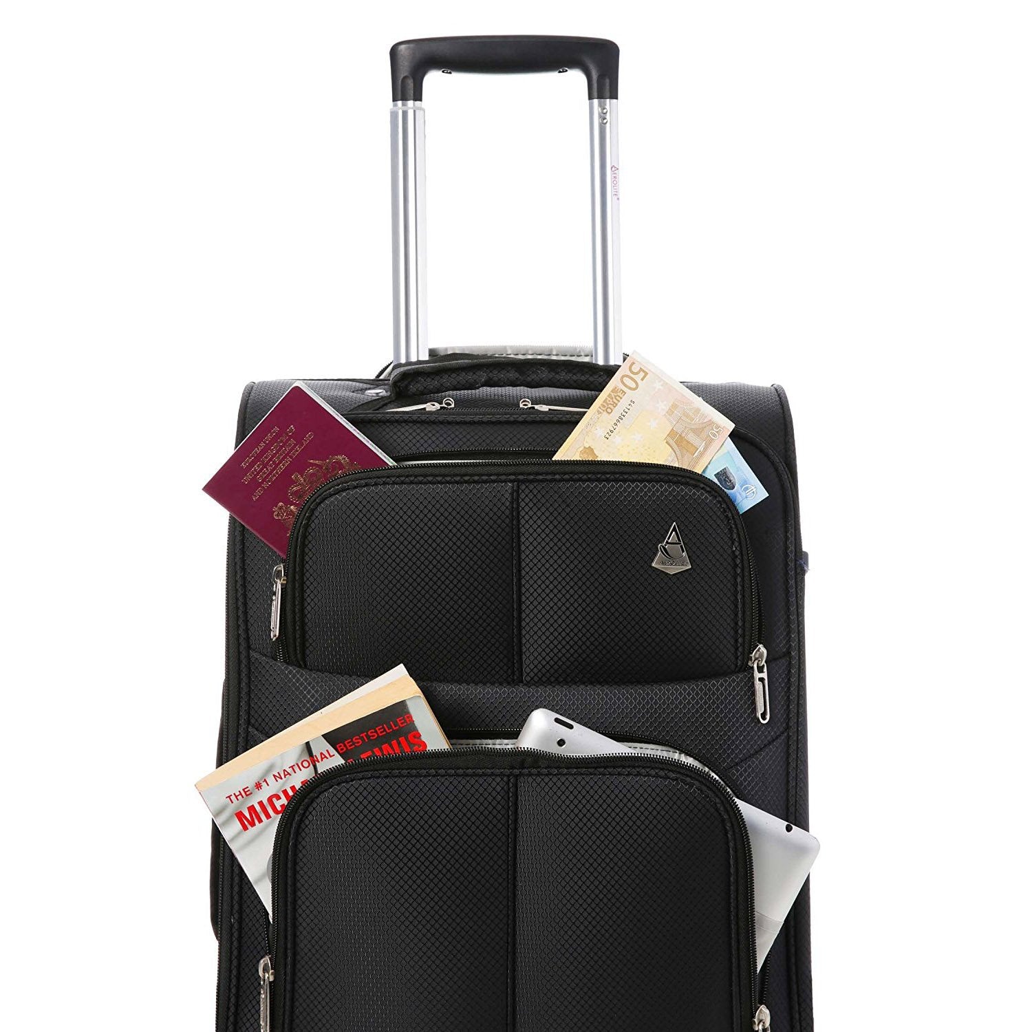 Aerolite (55x35x20cm) Lightweight Cabin Hand Luggage Black and (35x20x20cm) 5 Cities Black Holdall | 2 Wheels