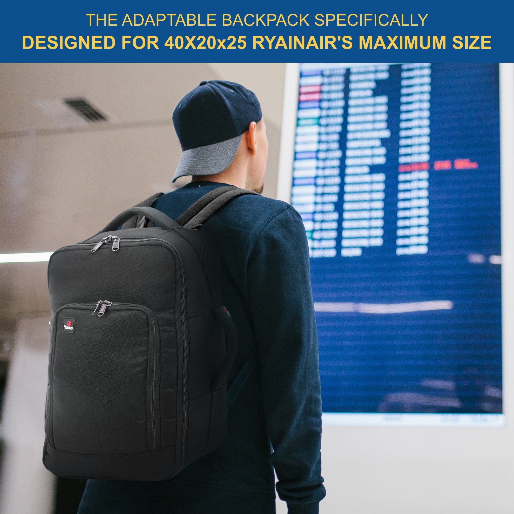 5-Cities Ryanair Maximum (40x20x25cm) New and Improved 2025 Underseat Cabin Luggage Backpack/Rucksack, 2 Years Warranty, Black