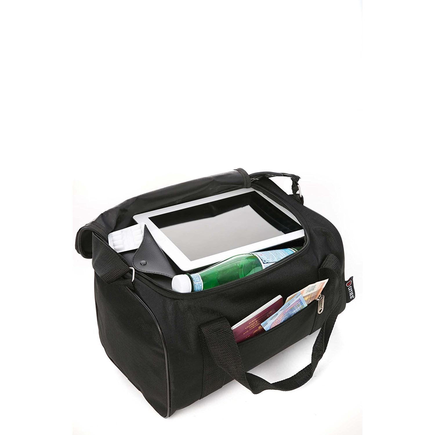 Aerolite (55x35x20cm) Lightweight Cabin Hand Luggage Black and (35x20x20cm) 5 Cities Black Holdall | 2 Wheels