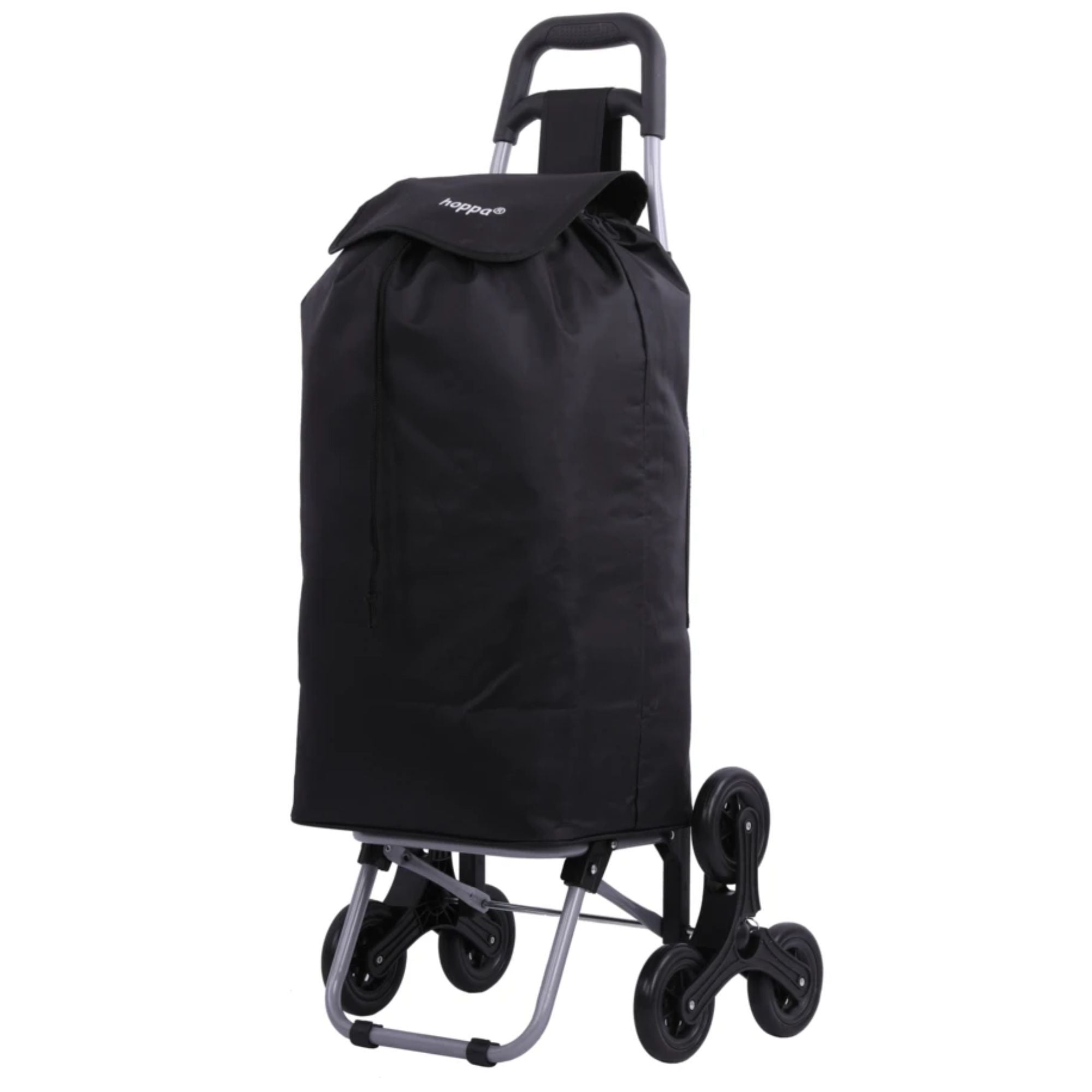 Hoppa Lightweight 6-Wheel 2025 Model Folding Shopping Trolley Large 47L Capacity Shopping Trolley Bag, 95cm, 2kg, Push/Pull Stairclimber (Black)