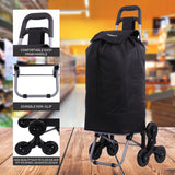 Hoppa Lightweight 6-Wheel 2025 Model Folding Shopping Trolley Large 47L Capacity Shopping Trolley Bag, 95cm, 2kg, Push/Pull Stairclimber (Black)