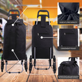 Hoppa Lightweight 6-Wheel 2025 Model Folding Shopping Trolley Large 47L Capacity Shopping Trolley Bag, 95cm, 2kg, Push/Pull Stairclimber (Black)