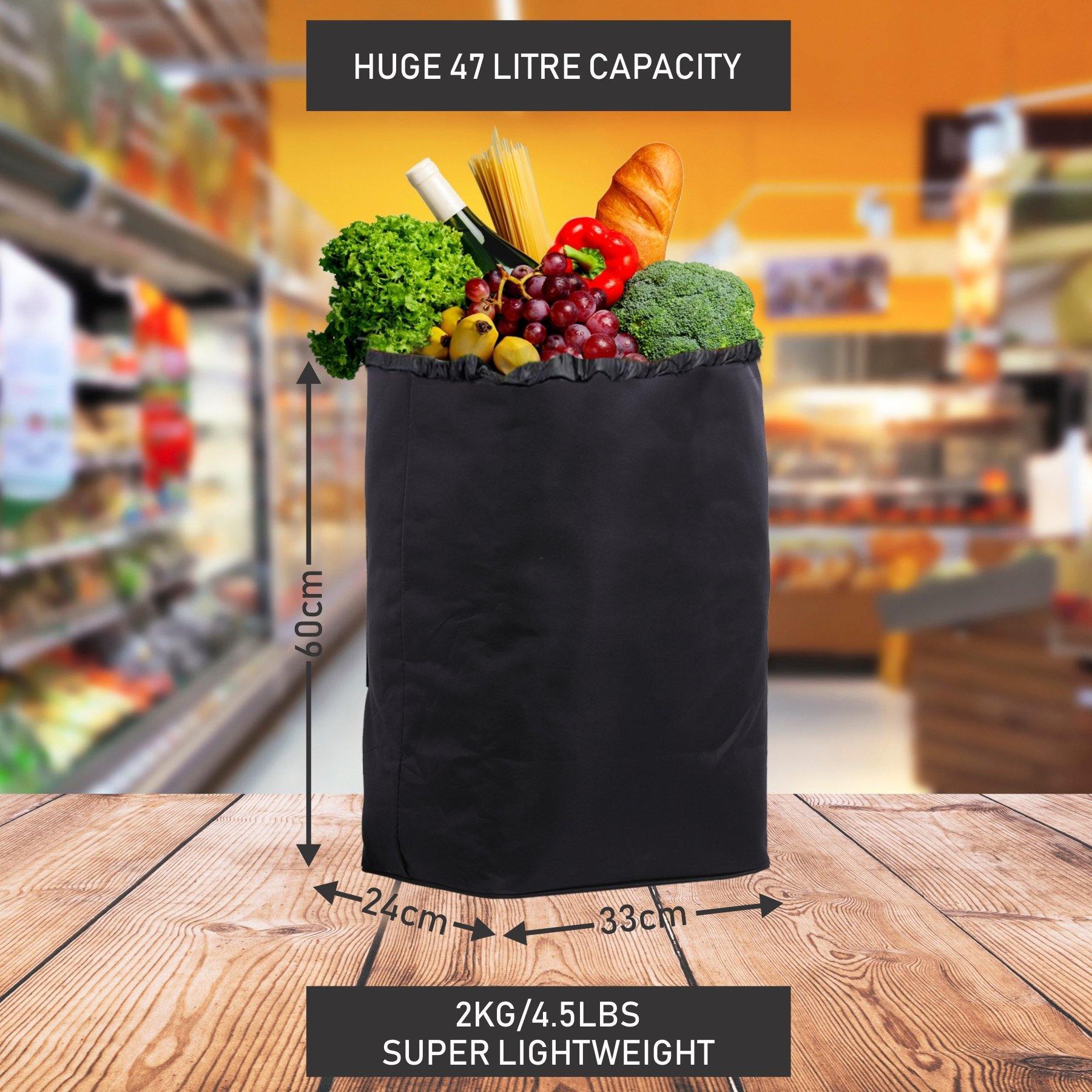 Hoppa Lightweight 6-Wheel 2025 Model Folding Shopping Trolley Large 47L Capacity Shopping Trolley Bag, 95cm, 2kg, Push/Pull Stairclimber (Black)