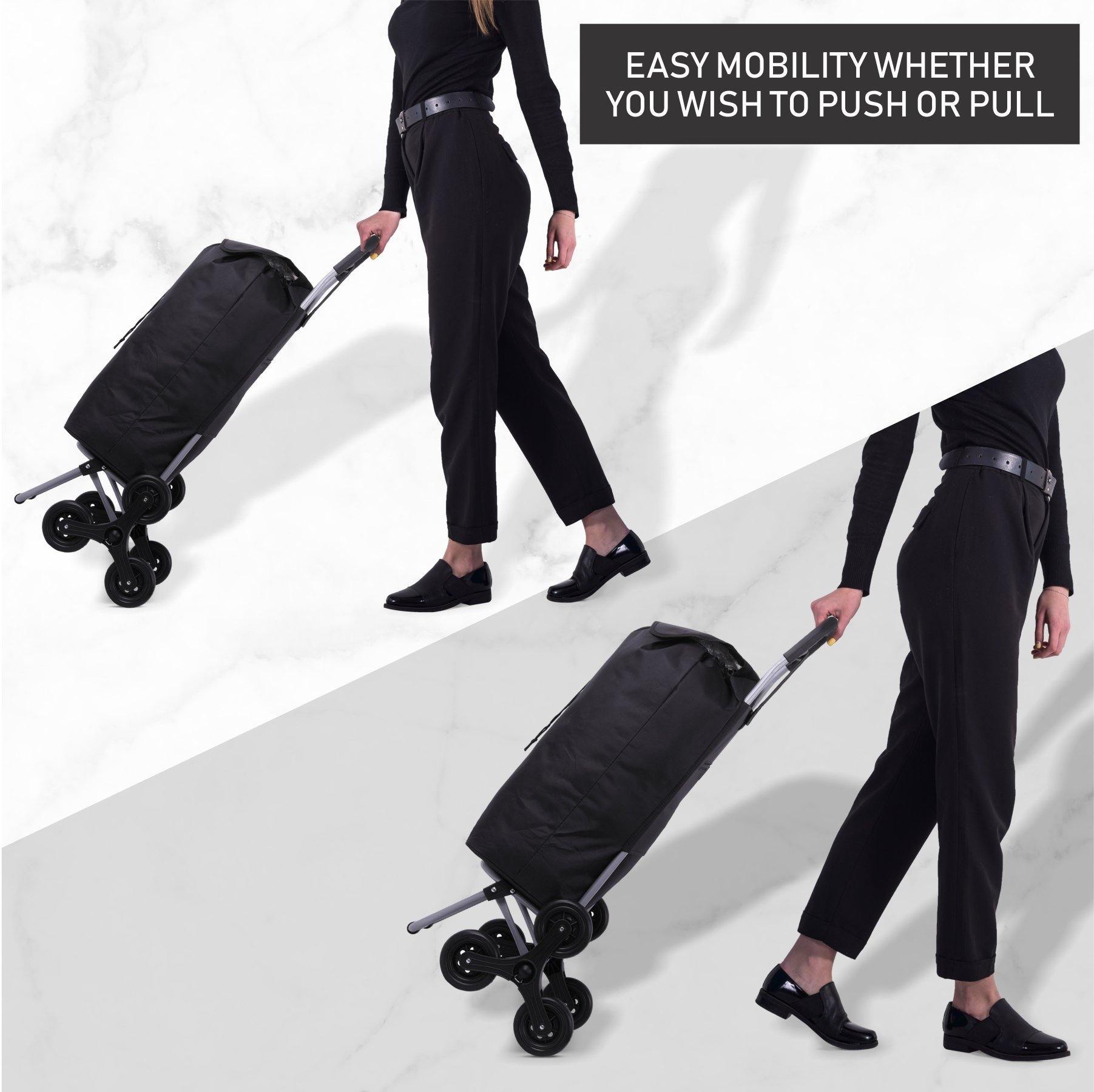 Hoppa Lightweight 6-Wheel 2025 Model Folding Shopping Trolley Large 47L Capacity Shopping Trolley Bag, 95cm, 2kg, Push/Pull Stairclimber (Black)