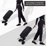 Hoppa Lightweight 6-Wheel 2025 Model Folding Shopping Trolley Large 47L Capacity Shopping Trolley Bag, 95cm, 2kg, Push/Pull Stairclimber (Black)
