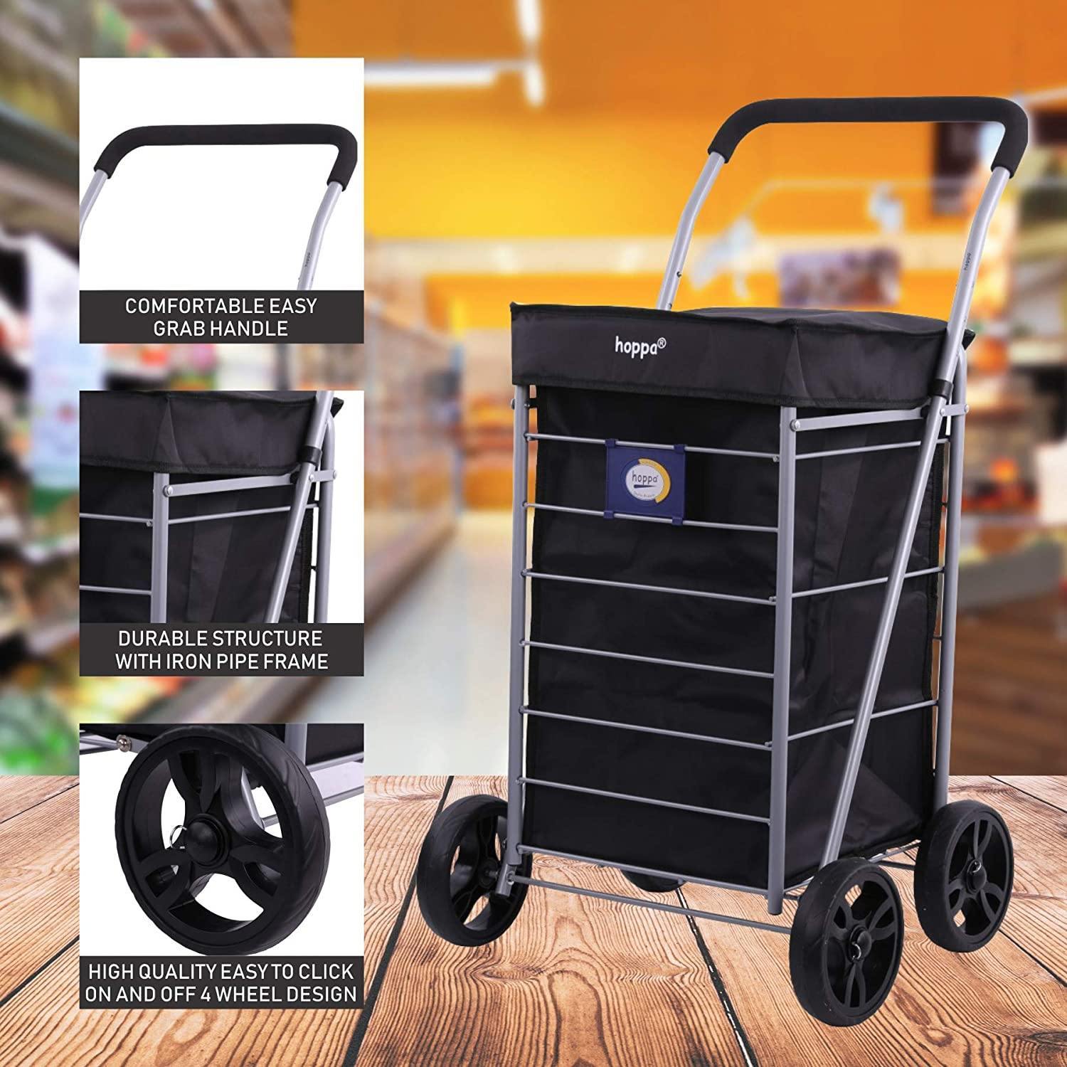 Hoppa Lightweight 4-Wheel Premium 2025 Model Folding Shopping Trolley Extra Large 75.6L Capacity Shopping Trolley Bag, 95cm, 4.8kg, Push/Pull
