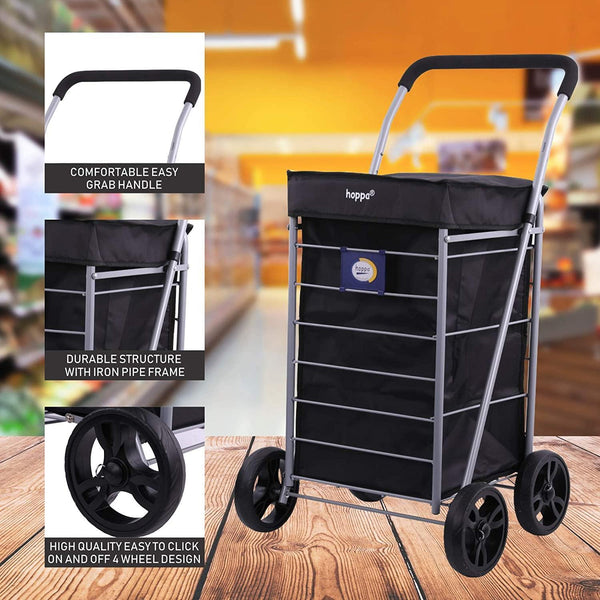Lightweight Folding Shopping Cart Trolley - 2-Wheel Pull Cart With Bag, Metal Frame (UK Made)