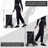 Hoppa Lightweight 4-Wheel Premium 2025 Model Folding Shopping Trolley Extra Large 75.6L Capacity Shopping Trolley Bag, 95cm, 4.8kg, Push/Pull