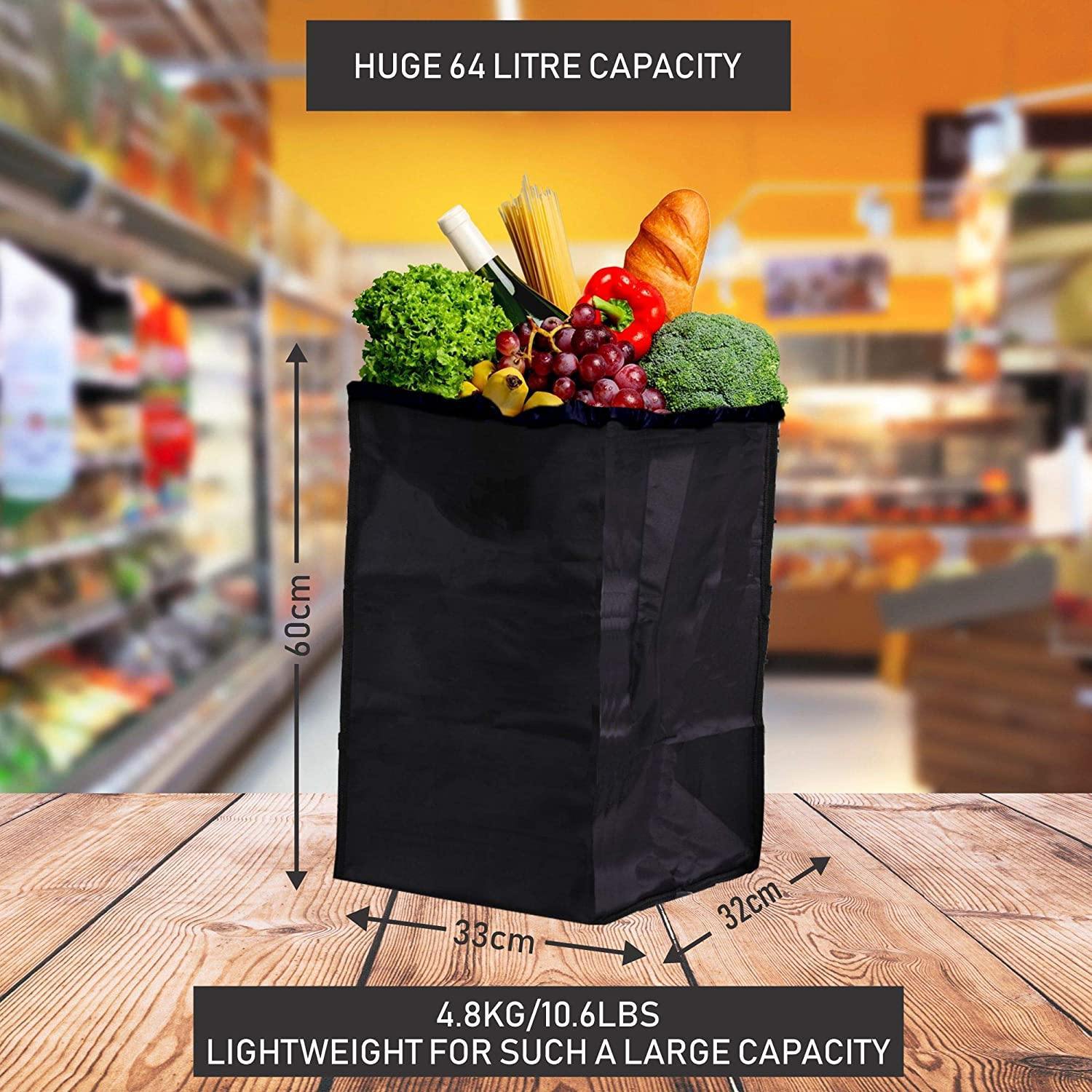 Hoppa Lightweight 4-Wheel Premium 2025 Model Folding Shopping Trolley Extra Large 75.6L Capacity Shopping Trolley Bag, 95cm, 4.8kg, Push/Pull