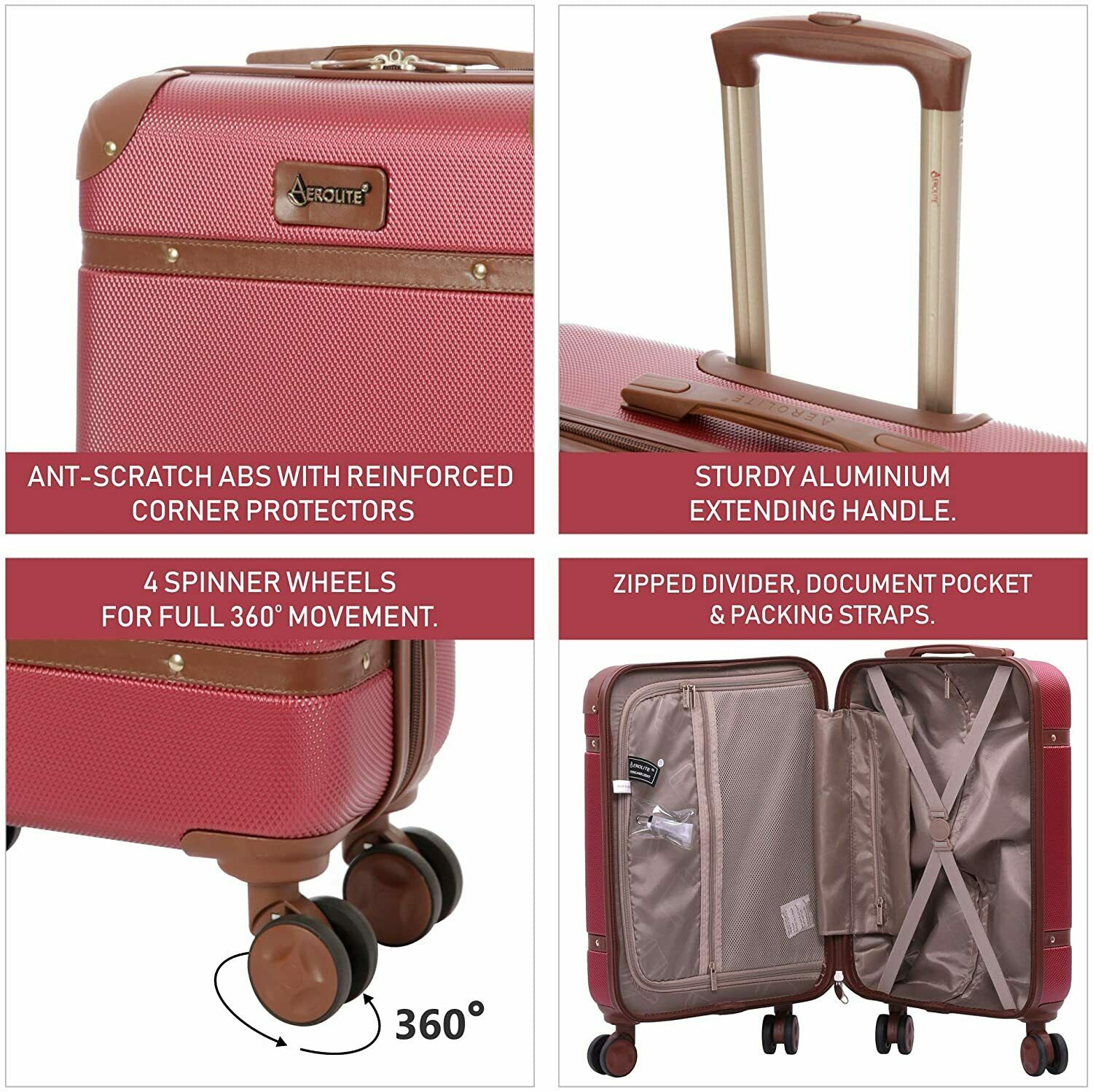 Aerolite Vintage Classic (55x35x20cm) Lightweight Hard Shell Cabin Hand Luggage, Approved For Ryanair, easyJet, British Airways, Delta, Lufthansa, Norwegian, Jet2, Virgin Atlantic and many more!