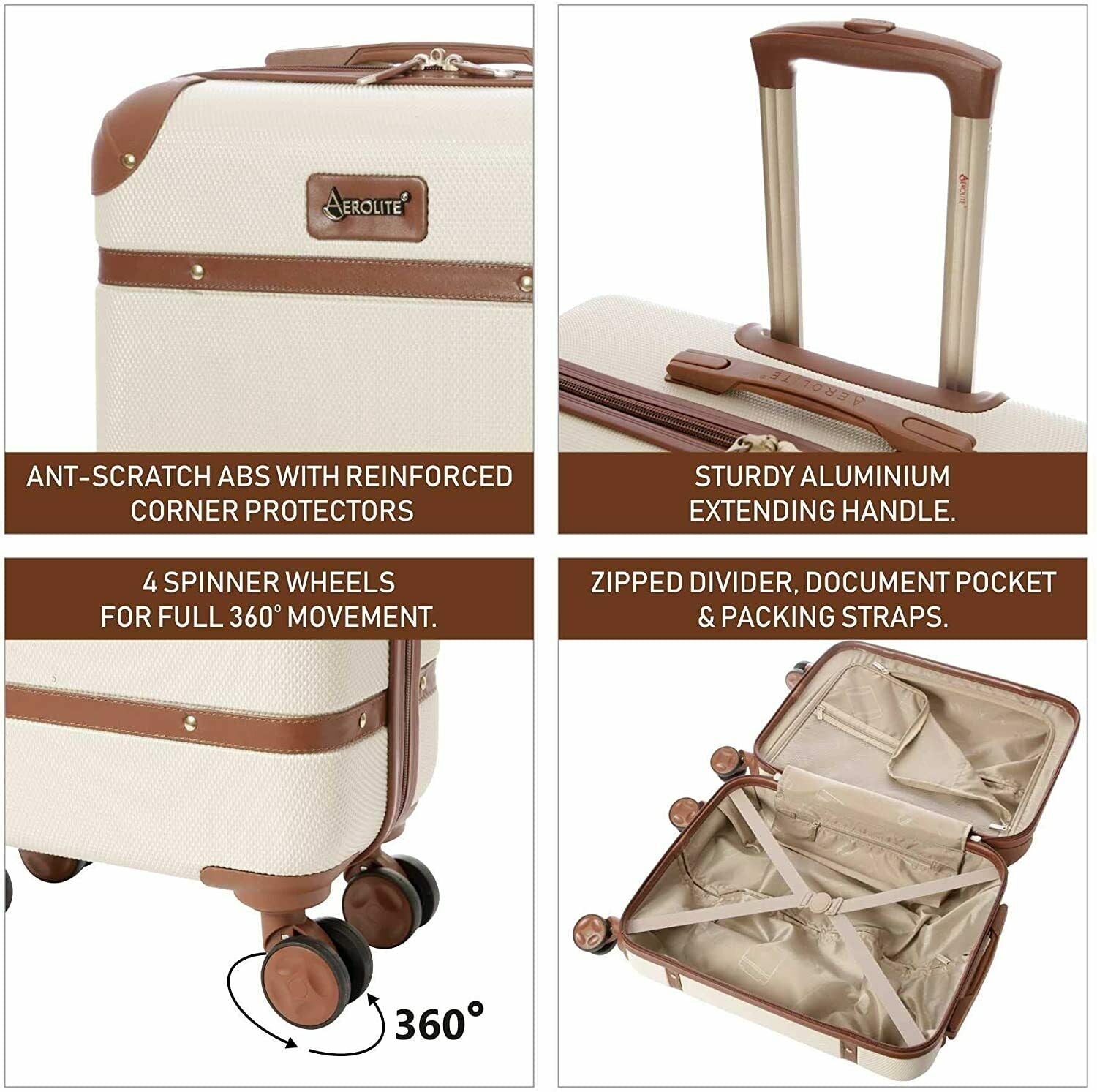 Aerolite Vintage Classic (55x35x20cm) Lightweight Hard Shell Cabin Hand Luggage, Approved For Ryanair, easyJet, British Airways, Delta, Lufthansa, Norwegian, Jet2, Virgin Atlantic and many more!