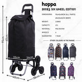 Hoppa Lightweight 6-Wheel 2023 Model Folding Shopping Trolley Large 47L Capacity Shopping Trolley Bag, 95cm, 2kg, Push/Pull Stairclimber (Black)