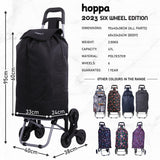Hoppa Lightweight 6-Wheel 2024 Model Folding Shopping Trolley Large 47L Capacity Shopping Trolley Bag, 95cm, 2kg, Push/Pull Stairclimber (Black)