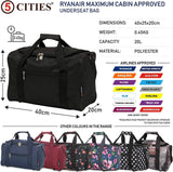 5 Cities Ryanair Luggage Bundle (55x35x20cm) Lightweight Cabin 2 Wheel Trolley and (40x20x25cm) Holdall Flight Bag, 2 Years Warranty