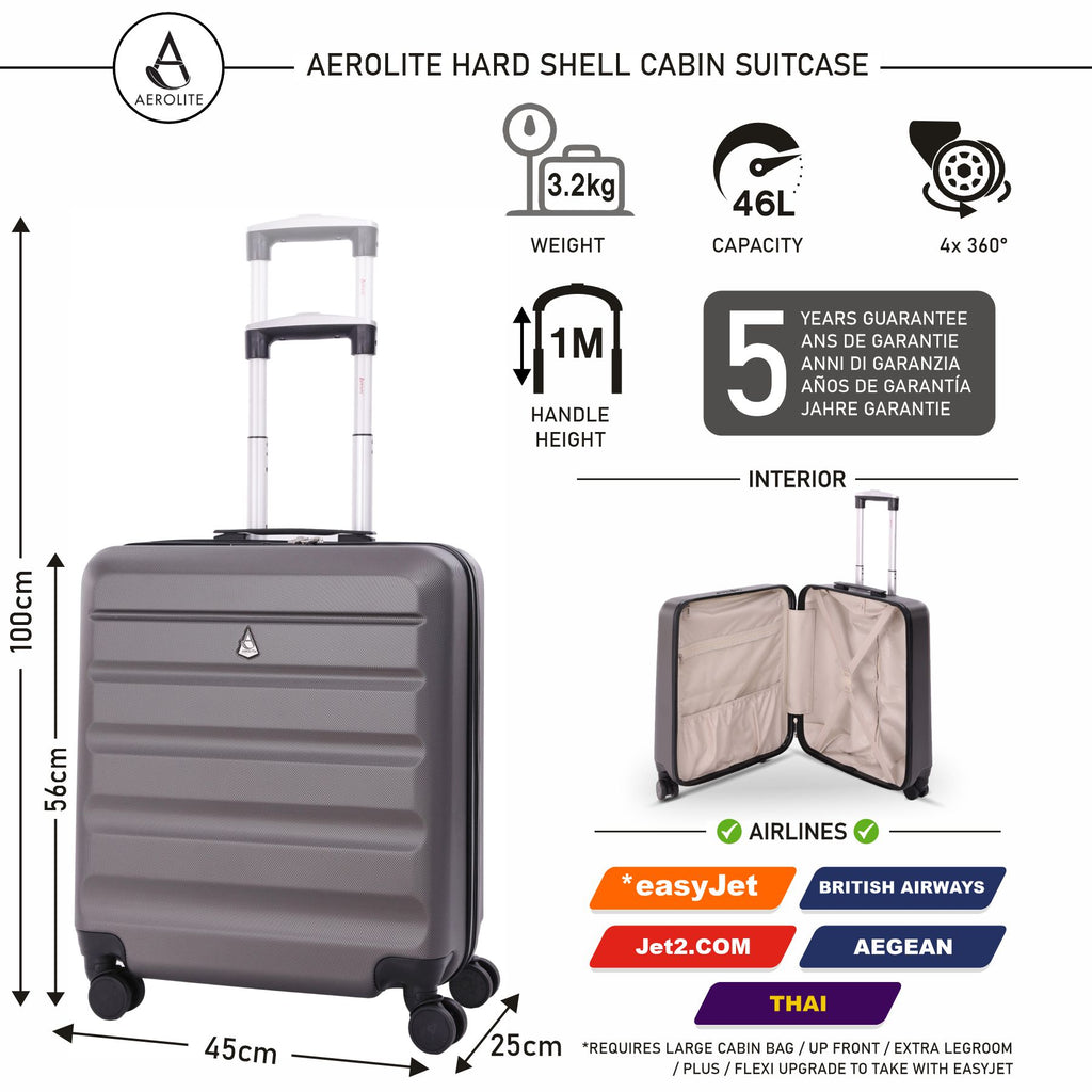 Aerolite easyJet Large Cabin (56x45x25cm) Lightweight Hard Shell Cabin Travel Luggage & Cabin Bags