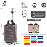 Aerolite 40x20x25cm Ryanair Approved Cabin Bag – Lightweight 2-Wheel Hard Shell Underseat Luggage with TSA Lock – Eco-Friendly Interior – Charcoal