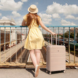 Aerolite 24-Inch Medium Check-In Luggage, 67L Lightweight Hard Shell Suitcase with 4 Spinner Wheels, TSA Lock, Durable ABS Travel Hold Suitcase – Beige