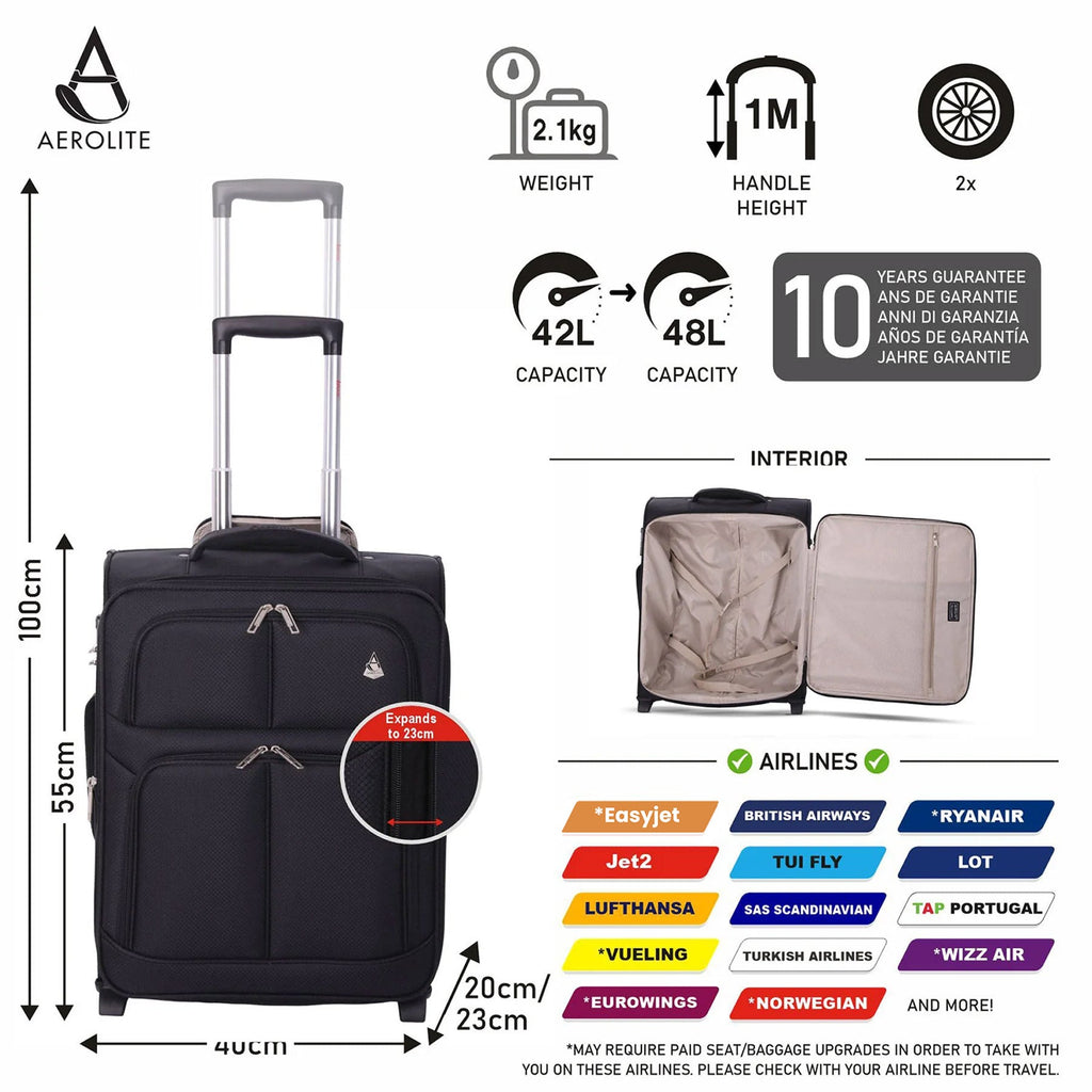 Aerolite 55x40x20 + 40x20x25 Ryanair Priority Maximum Allowance 2 Piec ...