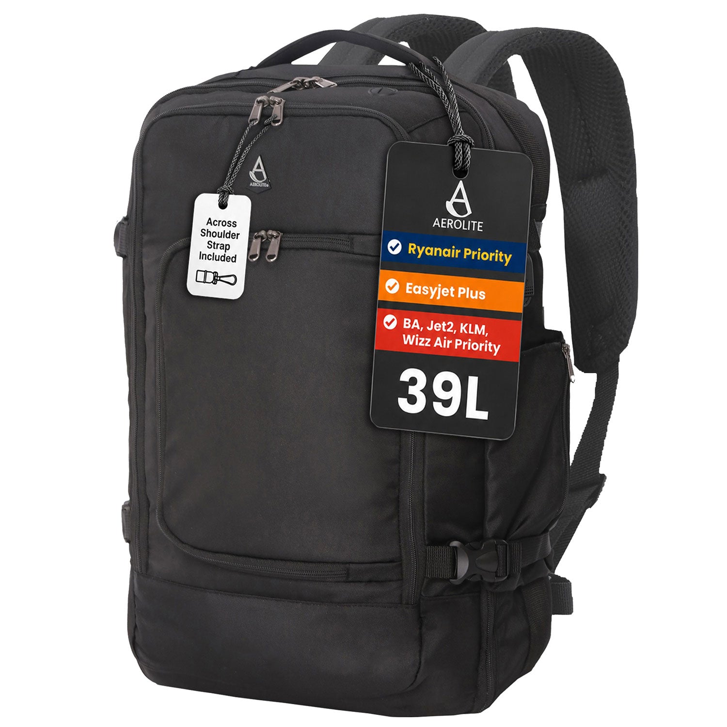 Aerolite 55x35x20cm 39L Hand Cabin Luggage Backpack with YKK Zippers, – Travel Luggage & Cabin Bags