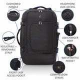 Aerolite 55x35x20cm 39L Hand Cabin Luggage Backpack with YKK Zippers, Fits 15” Laptop, Carry On Rucksack Travel Daypack Flight Bag, 55x35x20, Black