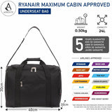 5 Cities 40x30x20cm Ryanair & Wizz Air Max Size Under Seat Cabin Bags Maximum Size Foldable Carry On Small Lightweight Holdall Bag Hand Cabin Luggage Flight Travel Duffle Bag 40x30x20 Black