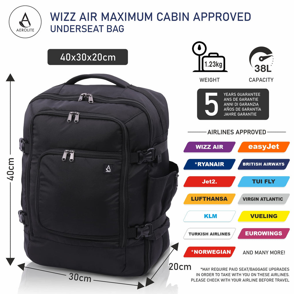 Aerolite 40x30x20 Wizz Air Maximum Size Backpack Eco Friendly Cabin Lu Aerolite 40x30x20 Wizz Air Maximum Size Backpack Eco Friendly Cabin Lu