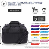 Aerolite Ryanair & Wizz Air Cabin Luggage Set – 55x40x20cm to 55x40x23cm Expandable Hard Shell Suitcase with 2 Wheels & TSA Lock + 40x20x25cm Underseat Holdall, Priority Max Size Carry-On Bundle (Blue + Black)