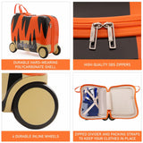 MiniMax 45x36x20cm 29L Kids Ride-On Suitcase 4PCS Set Inc Drawstring Bag, Neck Pillow & 50+ Personalisation Stickers, Easyjet Max Size Childrens Rolling Hand Cabin Luggage 45x36x20 (Tiger)