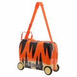 MiniMax 45x36x20cm 29L Kids Ride-On Suitcase 4PCS Set Inc Drawstring Bag, Neck Pillow & 50+ Personalisation Stickers, Easyjet Max Size Childrens Rolling Hand Cabin Luggage 45x36x20 (Tiger)